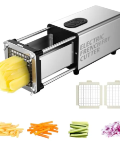 Electric French Fry Cutter, Automatic Potato Cutter Stainless Steel with 1/2 3/8 Inch Blade, Vegetable Cutter, Commercial and Household Potato Slicer, Use for Potatoes Onion Cucumbers
